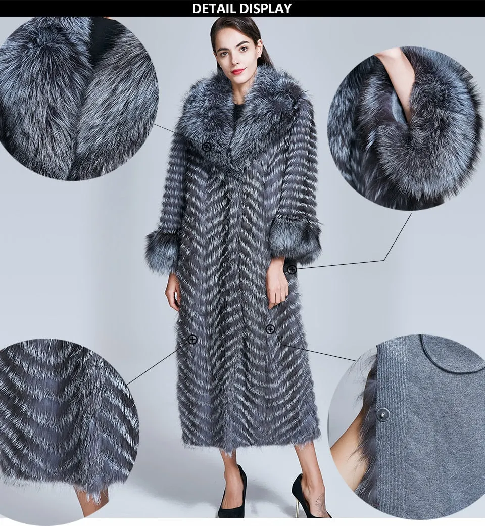 Genuine  Silver Fox Fur Coat