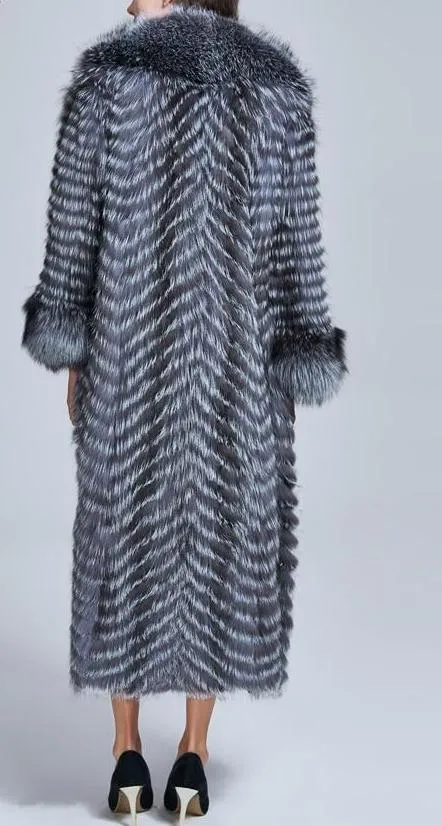 Genuine  Silver Fox Fur Coat