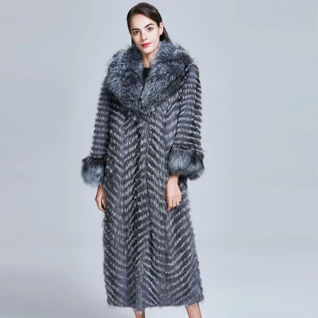 Genuine  Silver Fox Fur Coat