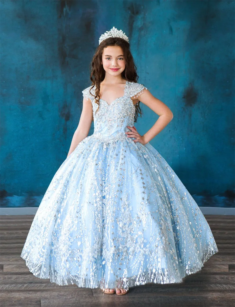 Girls Glitter Cap Sleeve Ball Gown by Calla KY226