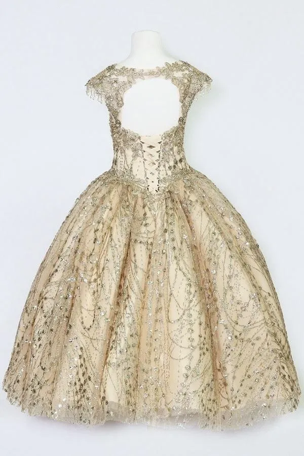 Girls Glitter Cap Sleeve Ball Gown by Calla KY226