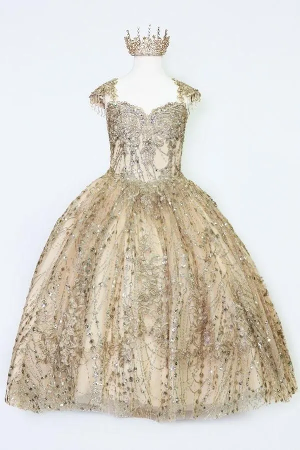Girls Glitter Cap Sleeve Ball Gown by Calla KY226