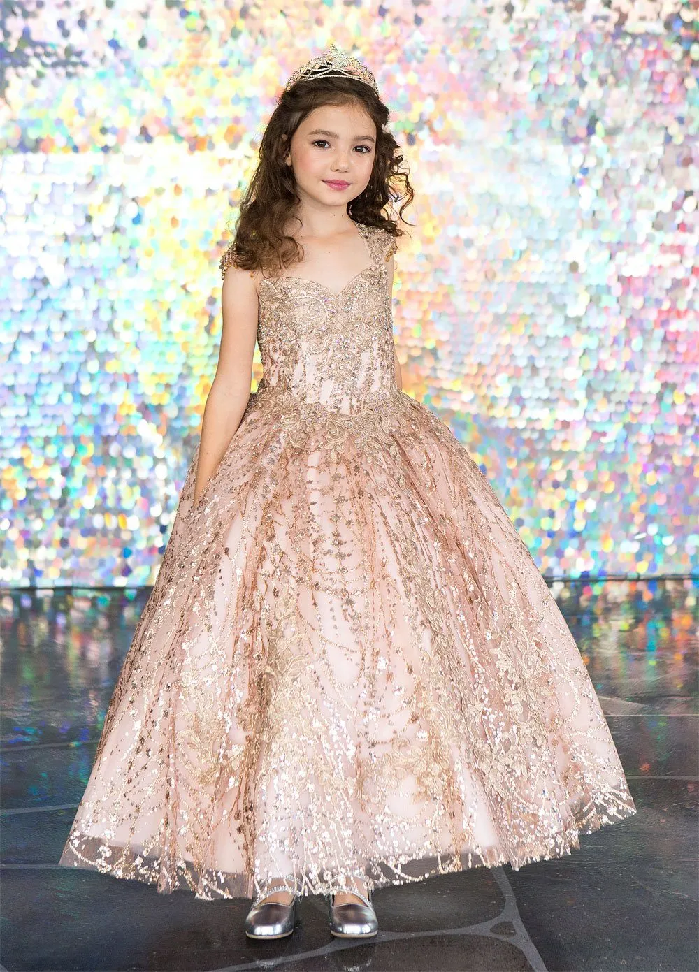 Girls Glitter Cap Sleeve Ball Gown by Calla KY226