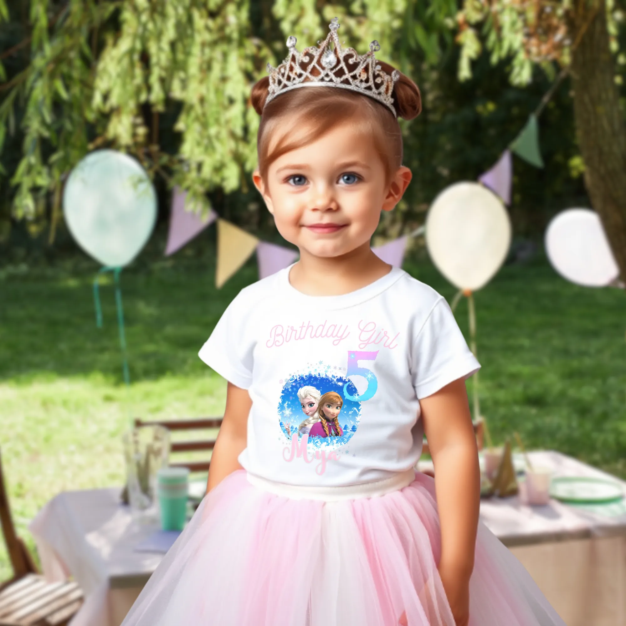 Girls' Personalised Elsa and Anna Birthday T-shirt  - any name and age