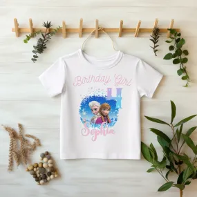 Girls' Personalised Elsa and Anna Birthday T-shirt  - any name and age