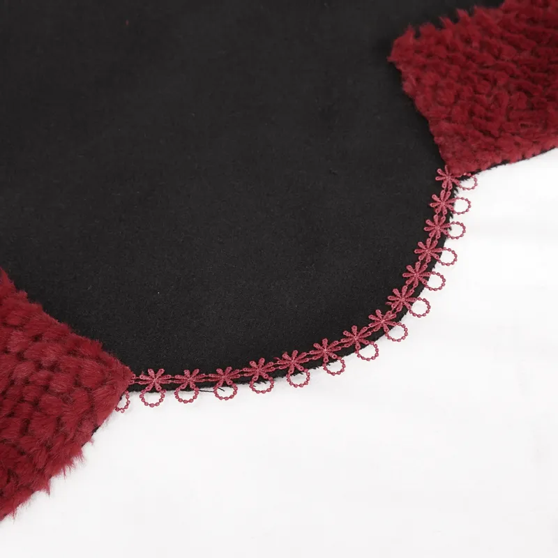 Gothic Floral Embroidered Splice Cape with Pompons / Black Short Cape with Red Guipure
