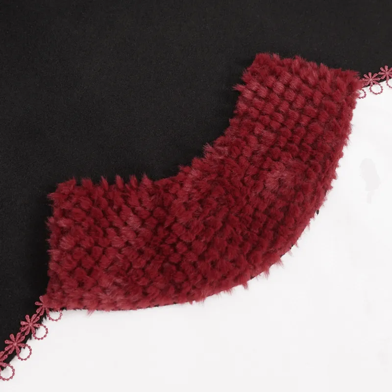 Gothic Floral Embroidered Splice Cape with Pompons / Black Short Cape with Red Guipure