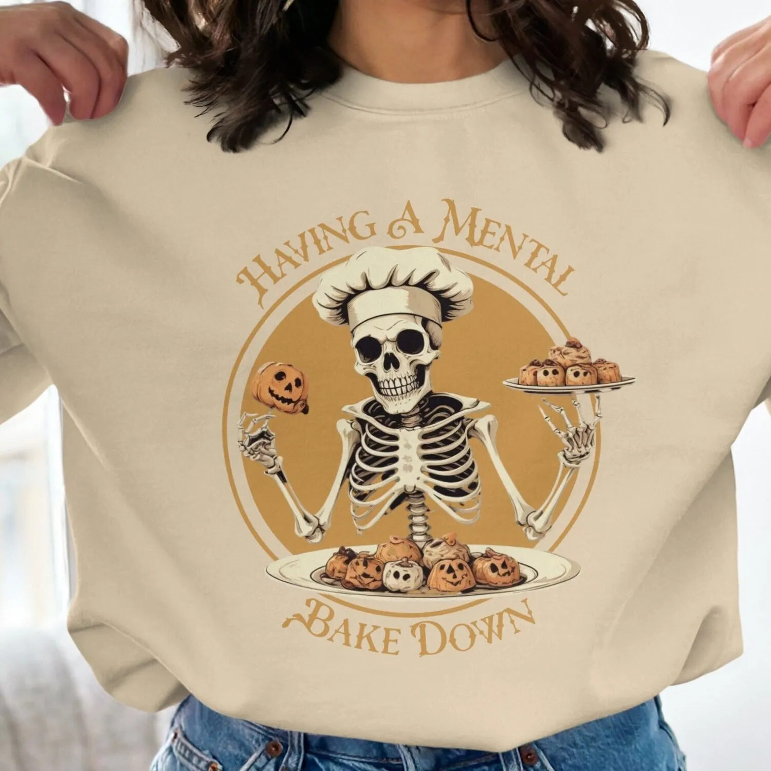 Having A Mental Bake Down Skeleton Halloween T-Shirt, Funny Halloween Skeleton Baking Tee, Quirky Halloween Graphic Tee Shirt