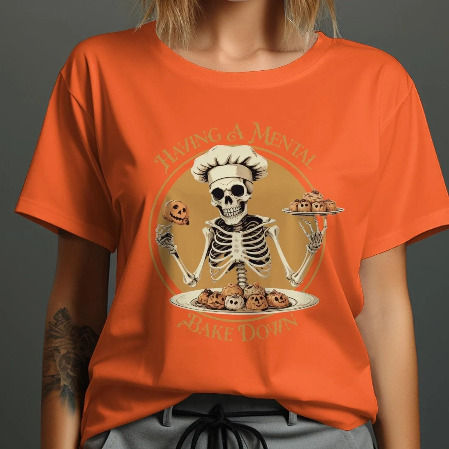 Having A Mental Bake Down Skeleton Halloween T-Shirt, Funny Halloween Skeleton Baking Tee, Quirky Halloween Graphic Tee Shirt