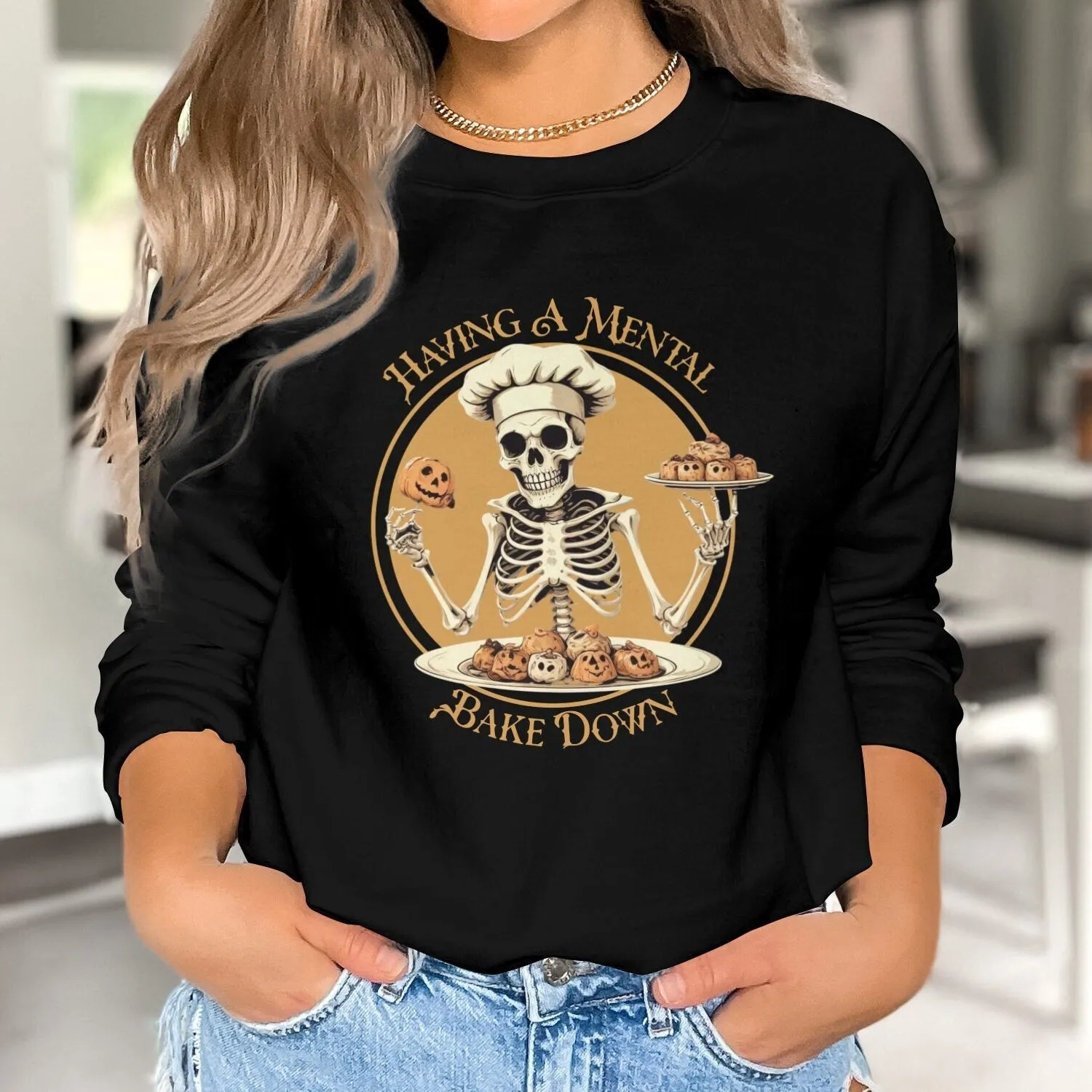 Having A Mental Bake Down Skeleton Halloween T-Shirt, Funny Halloween Skeleton Baking Tee, Quirky Halloween Graphic Tee Shirt