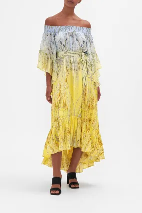 HIGH LOW HEM OFF SHOULDER DRESS MOON AND BACK