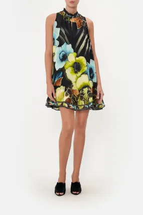 HIGH NECK RUFFLE DRESS POPPY DIVINE
