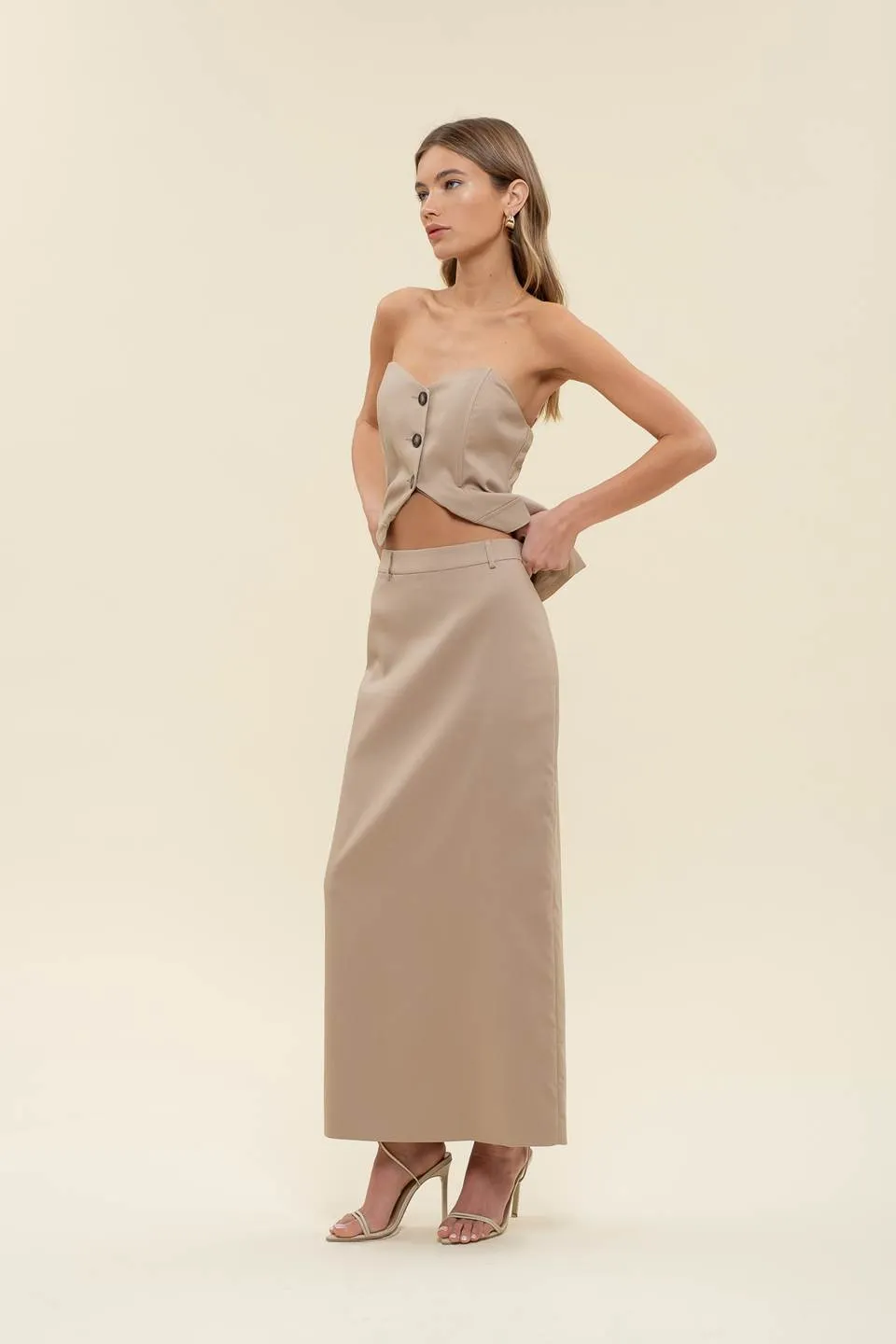 HIGH WAIST BACK SLIT PENCIL MAXI SKIRT