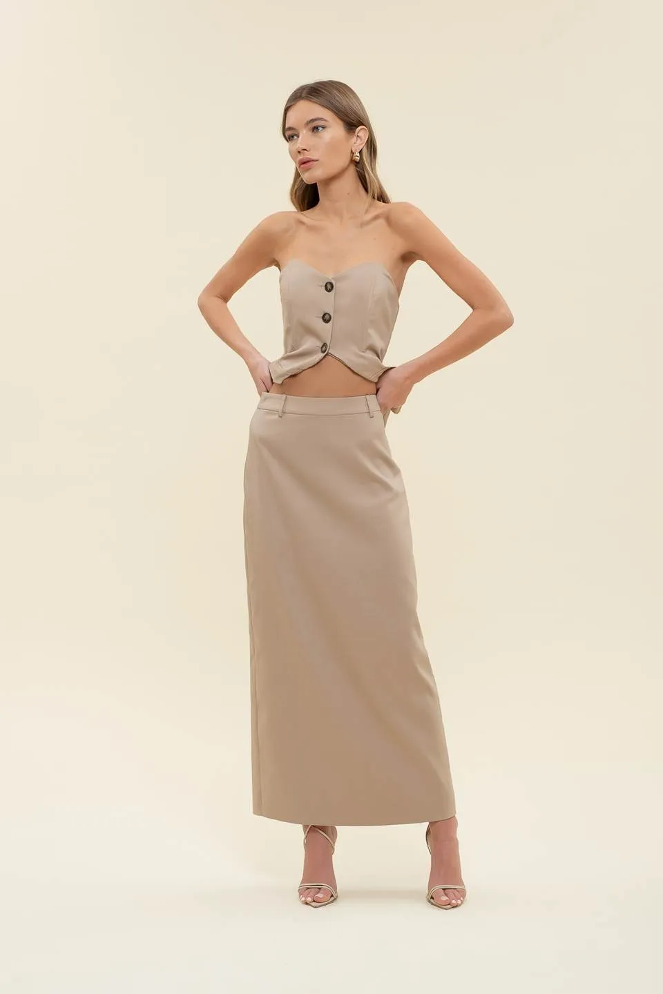 HIGH WAIST BACK SLIT PENCIL MAXI SKIRT