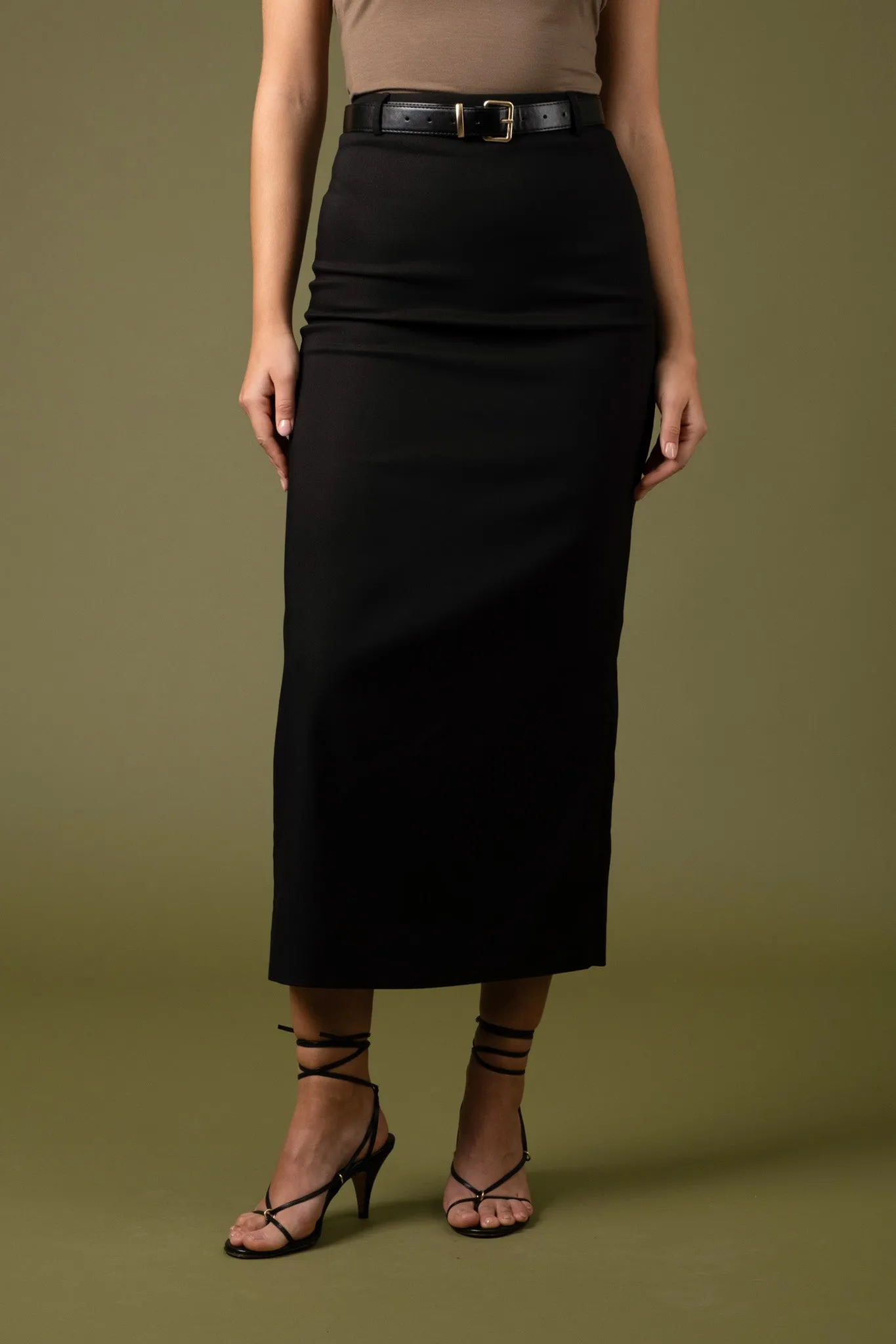 HIGH WAIST BACK SLIT PENCIL MAXI SKIRT