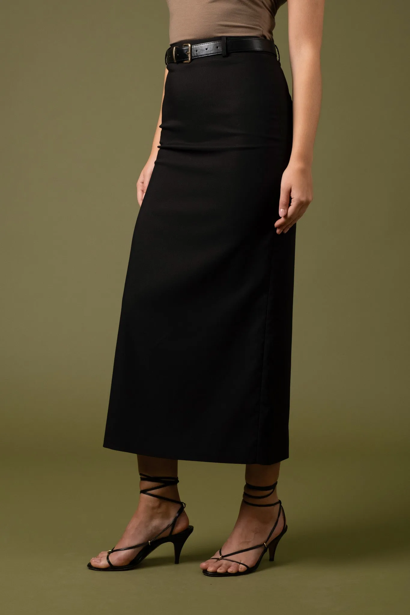 HIGH WAIST BACK SLIT PENCIL MAXI SKIRT