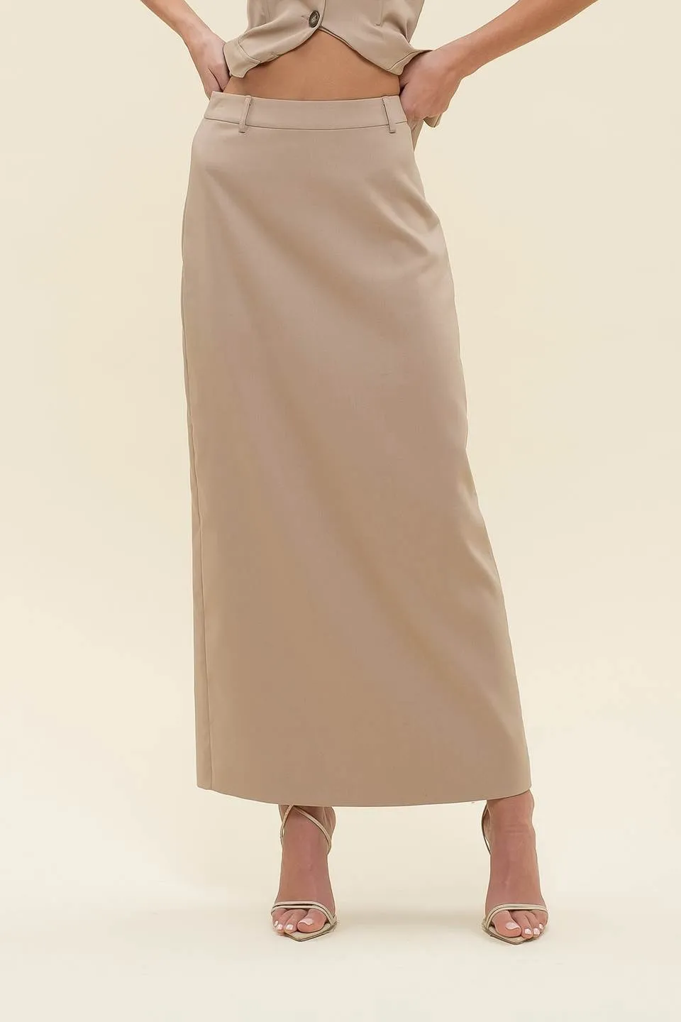 HIGH WAIST BACK SLIT PENCIL MAXI SKIRT