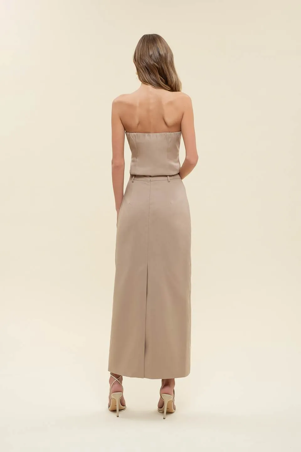 HIGH WAIST BACK SLIT PENCIL MAXI SKIRT