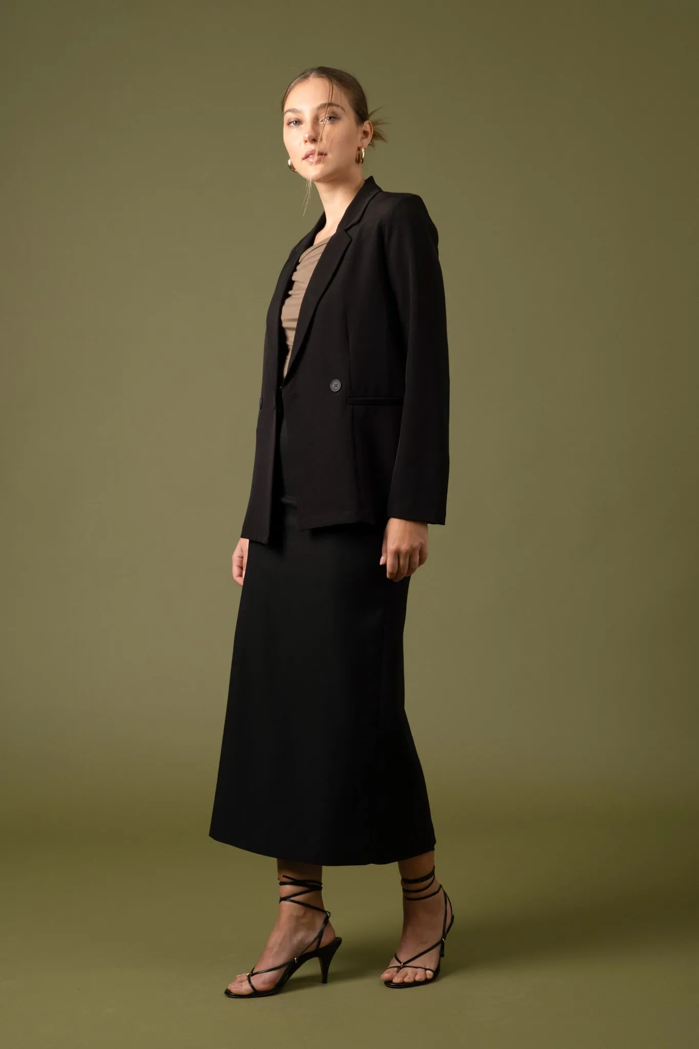 HIGH WAIST BACK SLIT PENCIL MAXI SKIRT