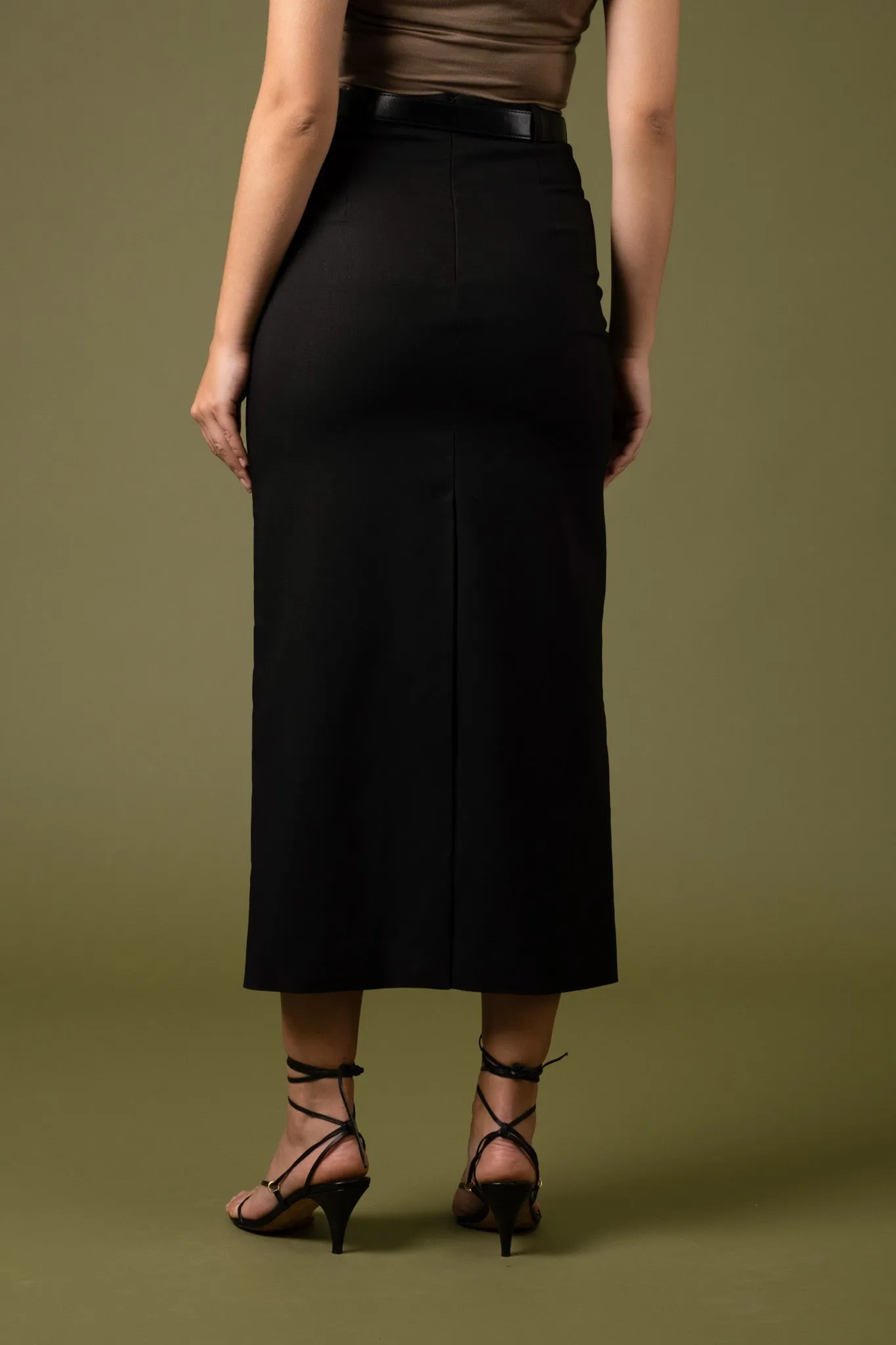 HIGH WAIST BACK SLIT PENCIL MAXI SKIRT