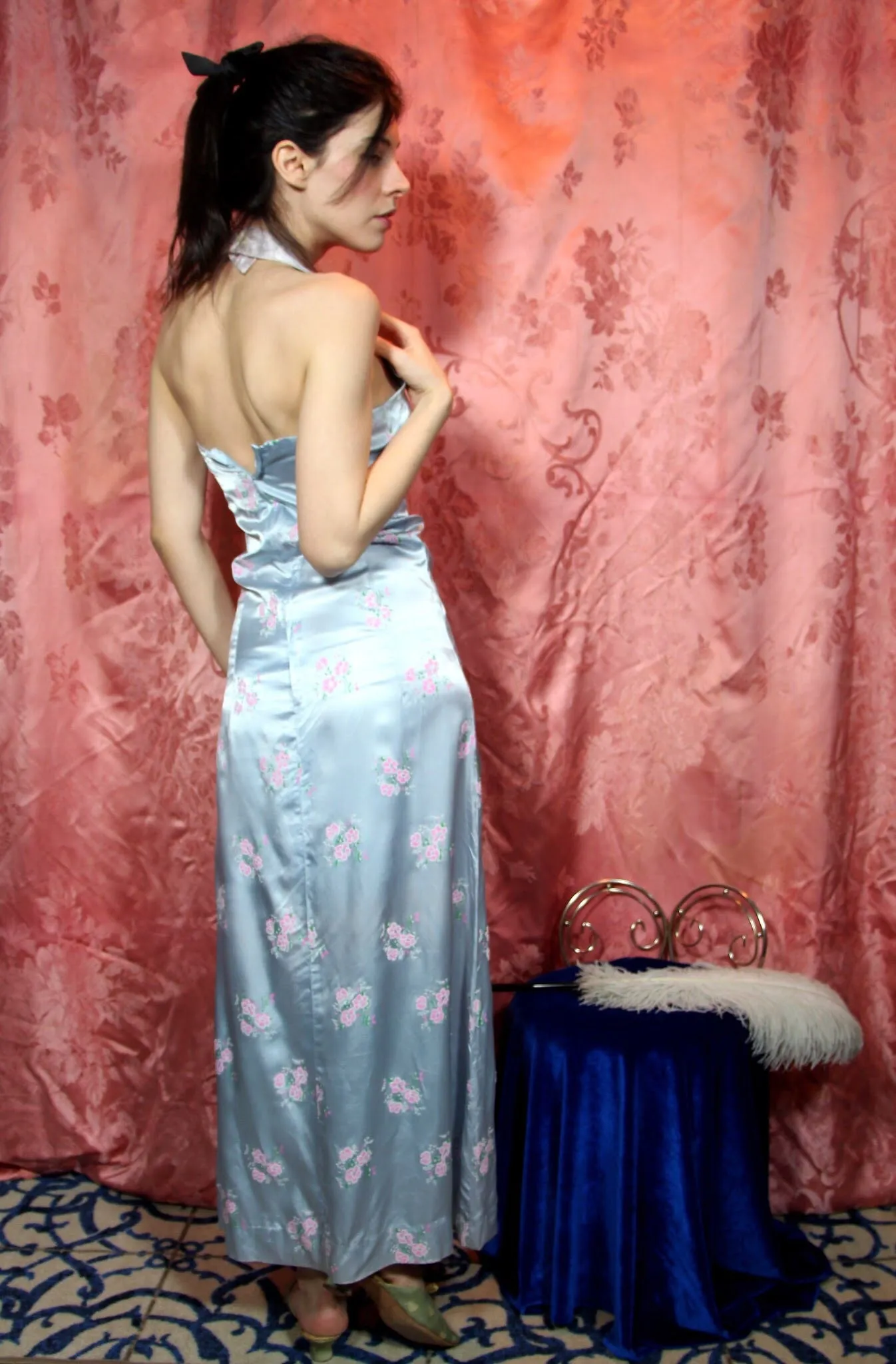 Icy blue floral gown with zipper! XS/S #045