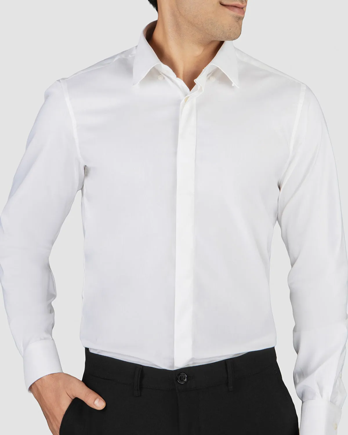 Icy White Stretch Twill Shirt