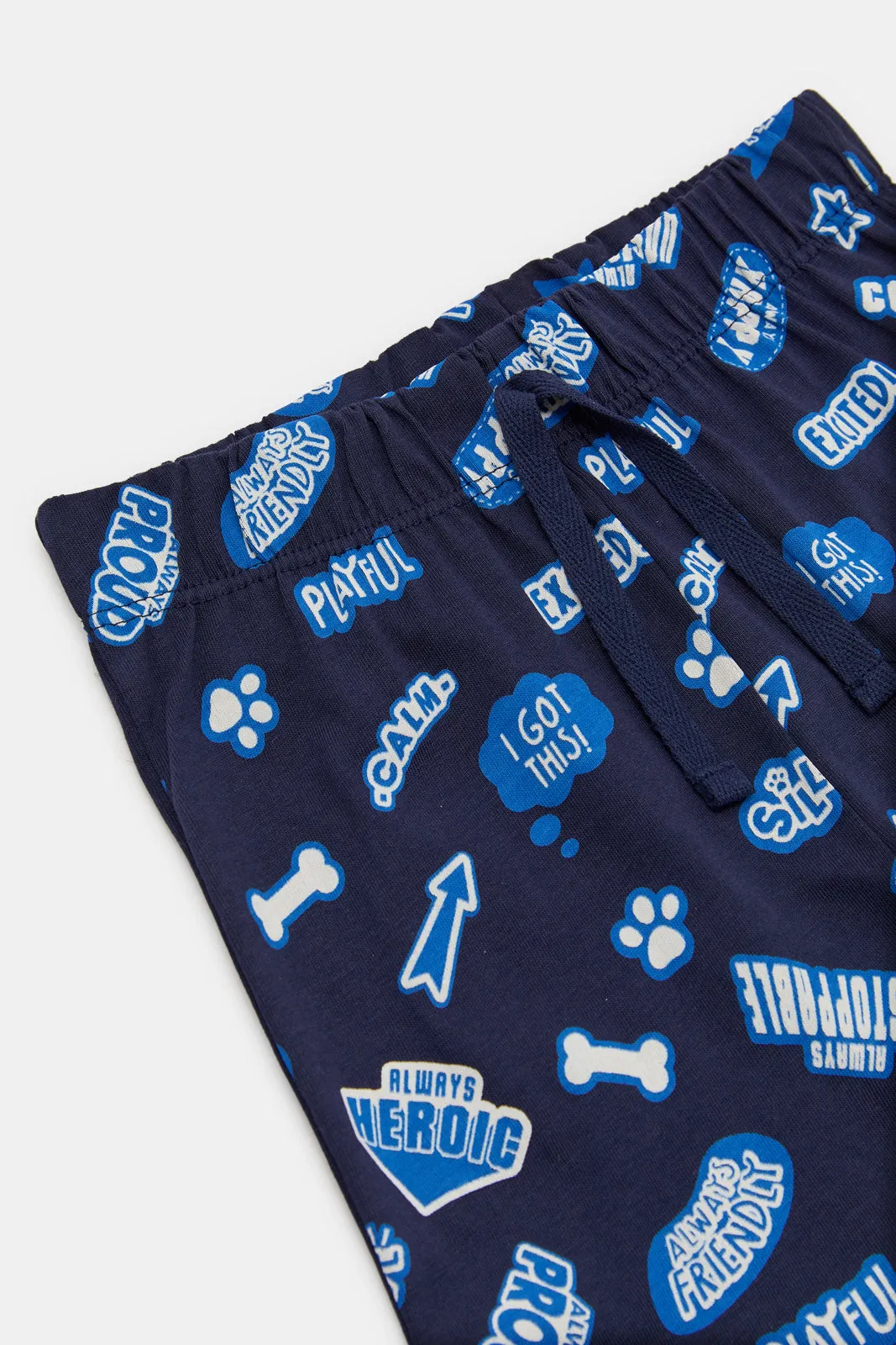 Infant Boys Cream And Navy Printed T-Shirt Pyjama Set (2 Piece)