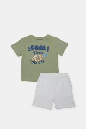 Infant Boys Green And White Turtle Print Pyjama Set (2 piece)