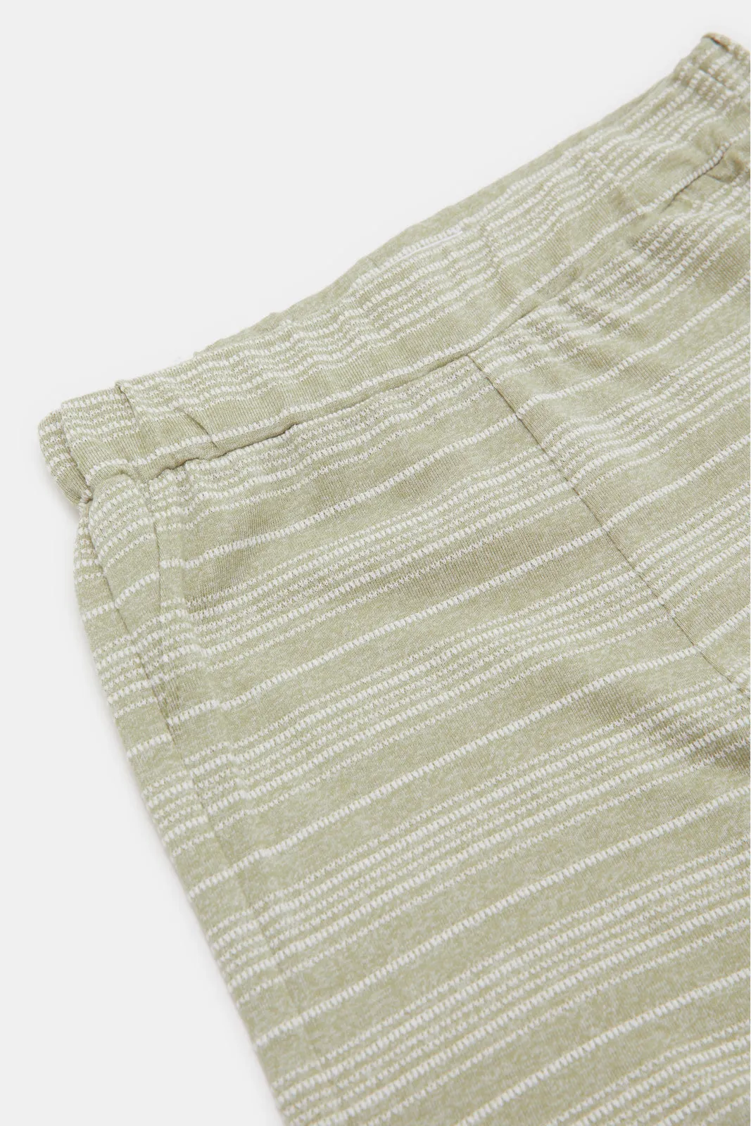 Infant Boys Green Striped Shirt And Short Set (2 Piece)