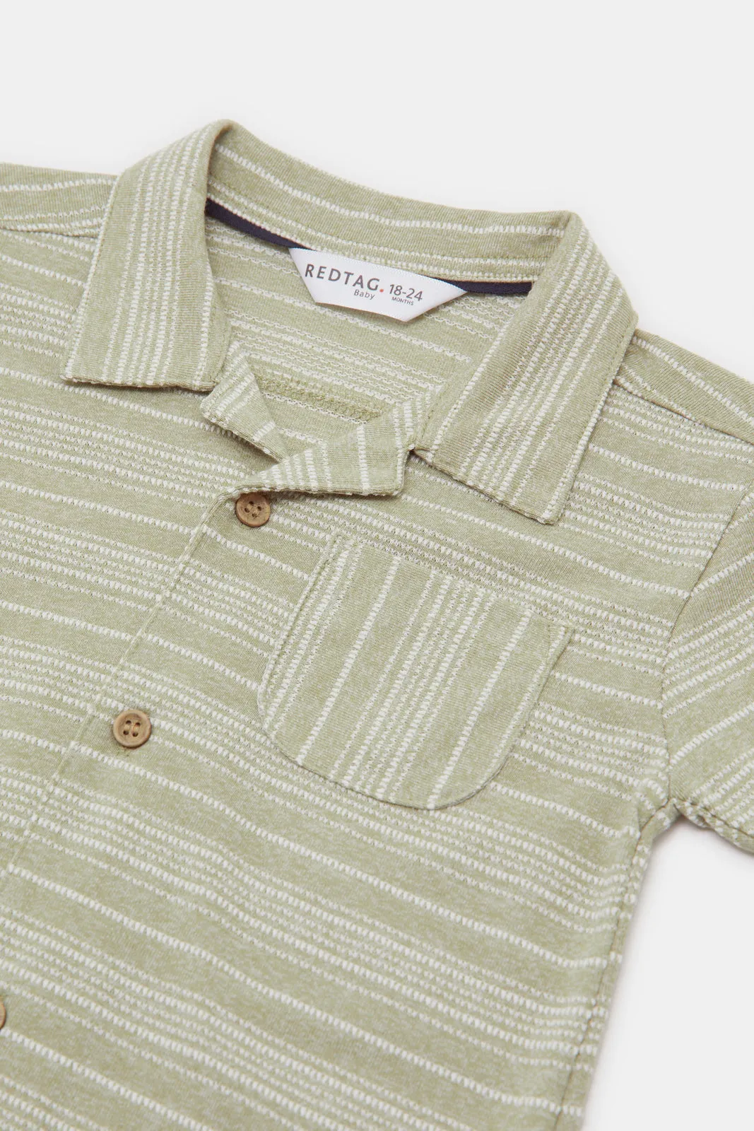 Infant Boys Green Striped Shirt And Short Set (2 Piece)