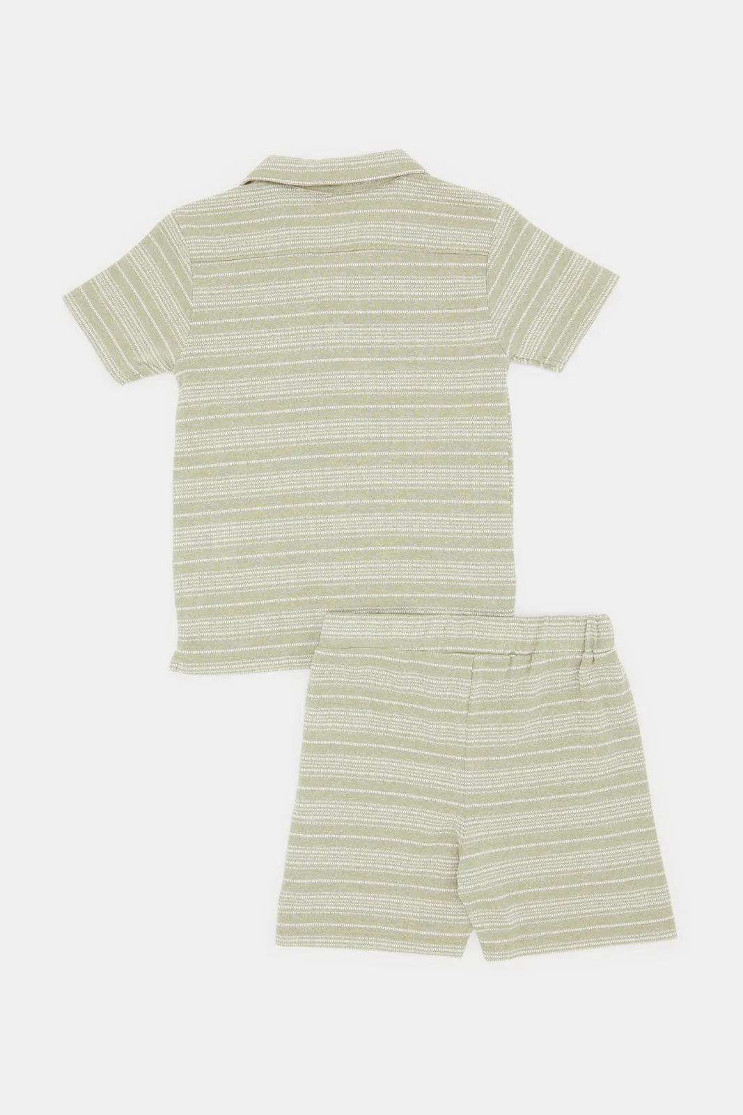 Infant Boys Green Striped Shirt And Short Set (2 Piece)