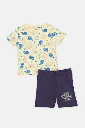 Infant Boys Printed Colomelon With  Navy Short Set (2 Piece)