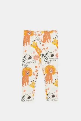 Infant Girls Ivory Animal Print Leggings
