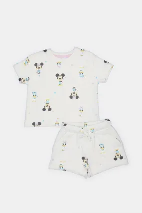 Infant Girls Ivory Mickey And Daisy Set (2 Piece)