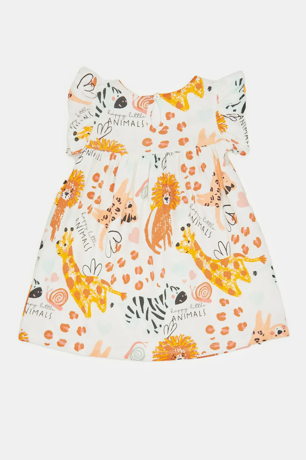 Infant Girls Ivory Safari All Over Print Dress