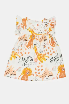 Infant Girls Ivory Safari All Over Print Dress