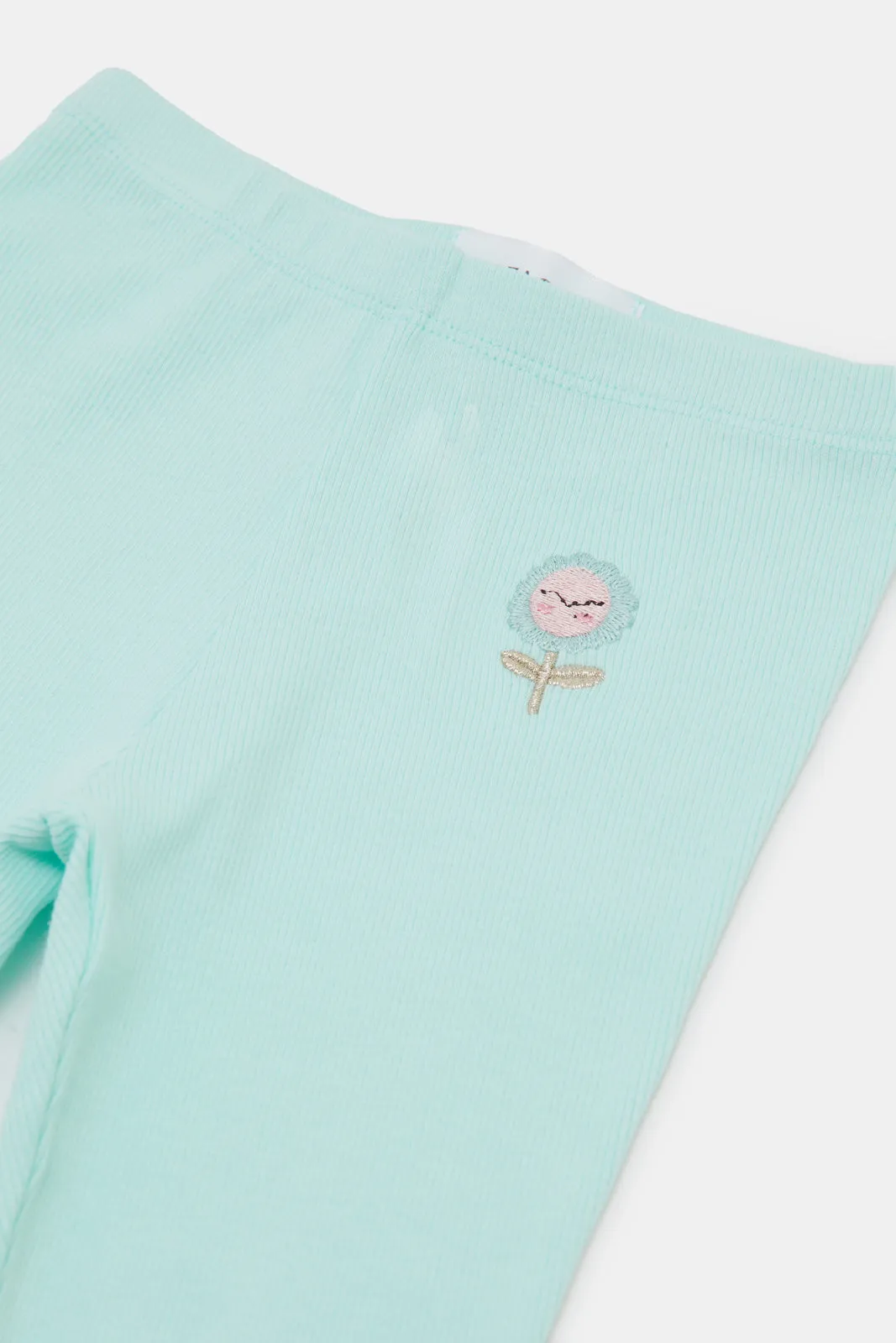 Infant Girls Mint Embroidered Leggings