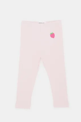 Infant Girls Pink Strawberry Embroidered Leggings