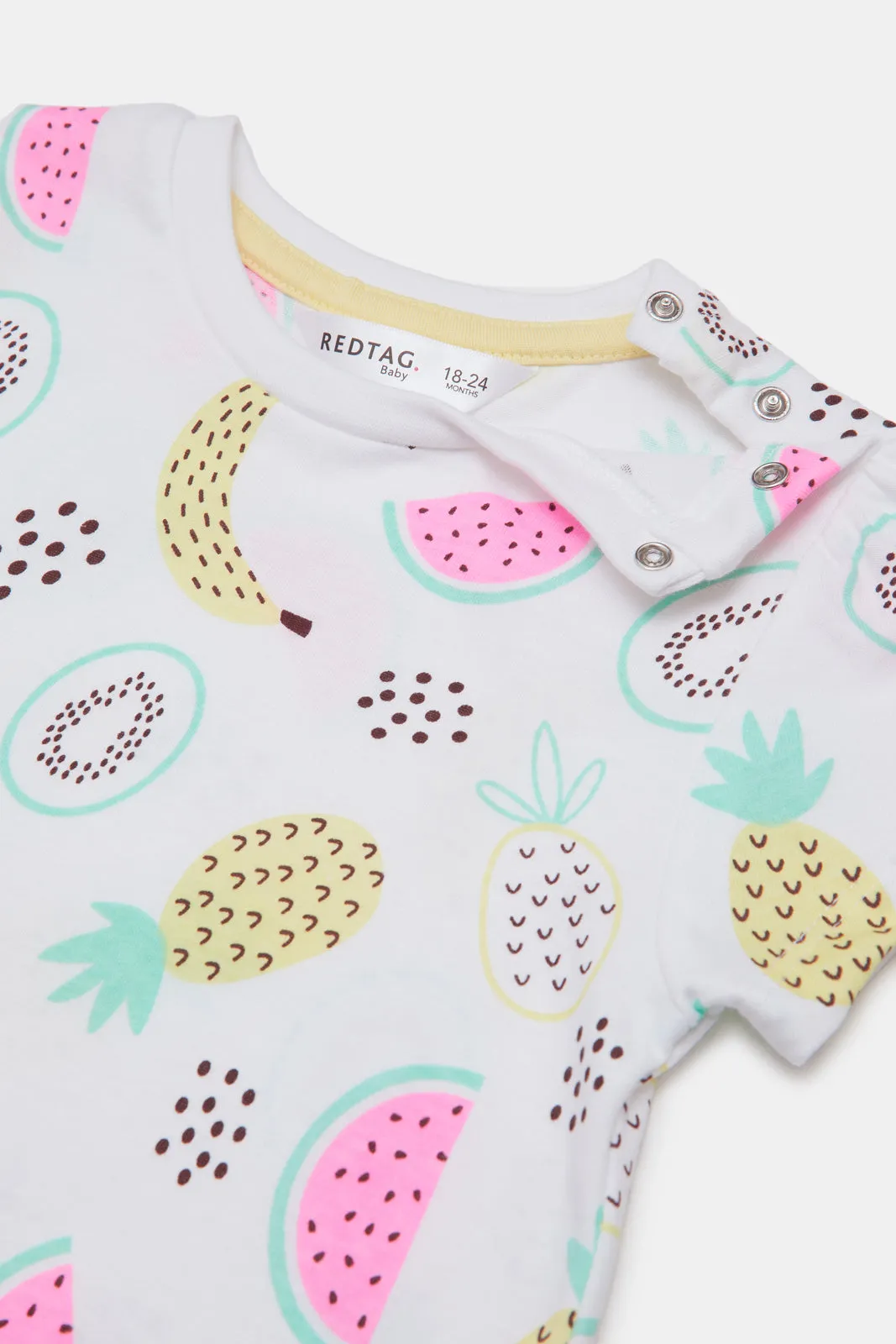 Infant Girls White Fruits All Over Print T-Shirt