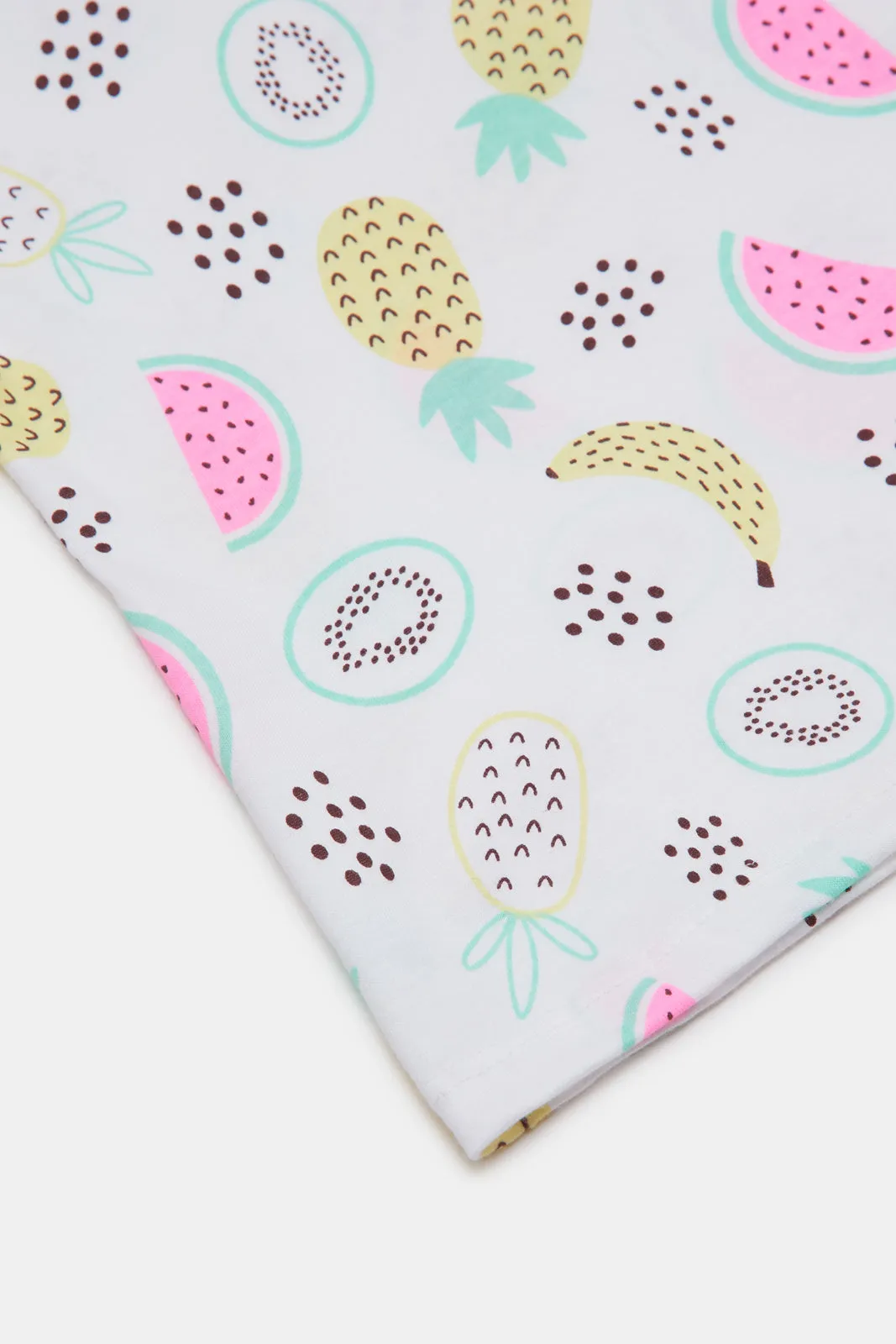 Infant Girls White Fruits All Over Print T-Shirt