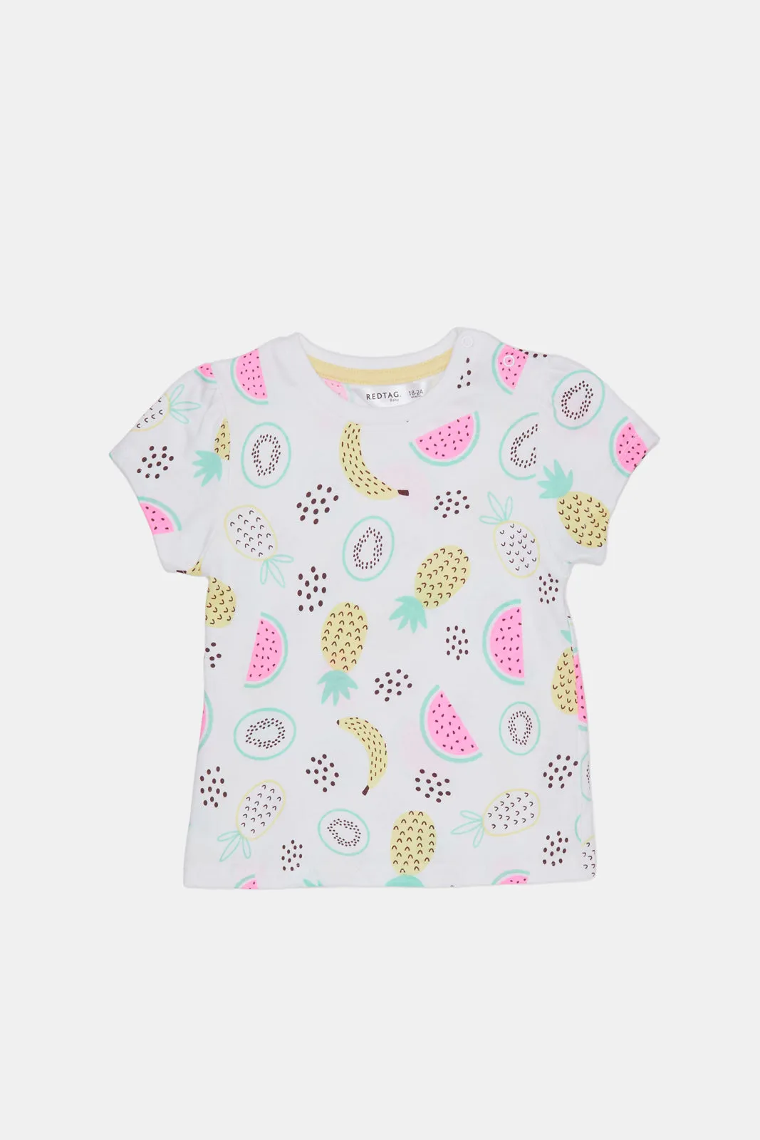 Infant Girls White Fruits All Over Print T-Shirt