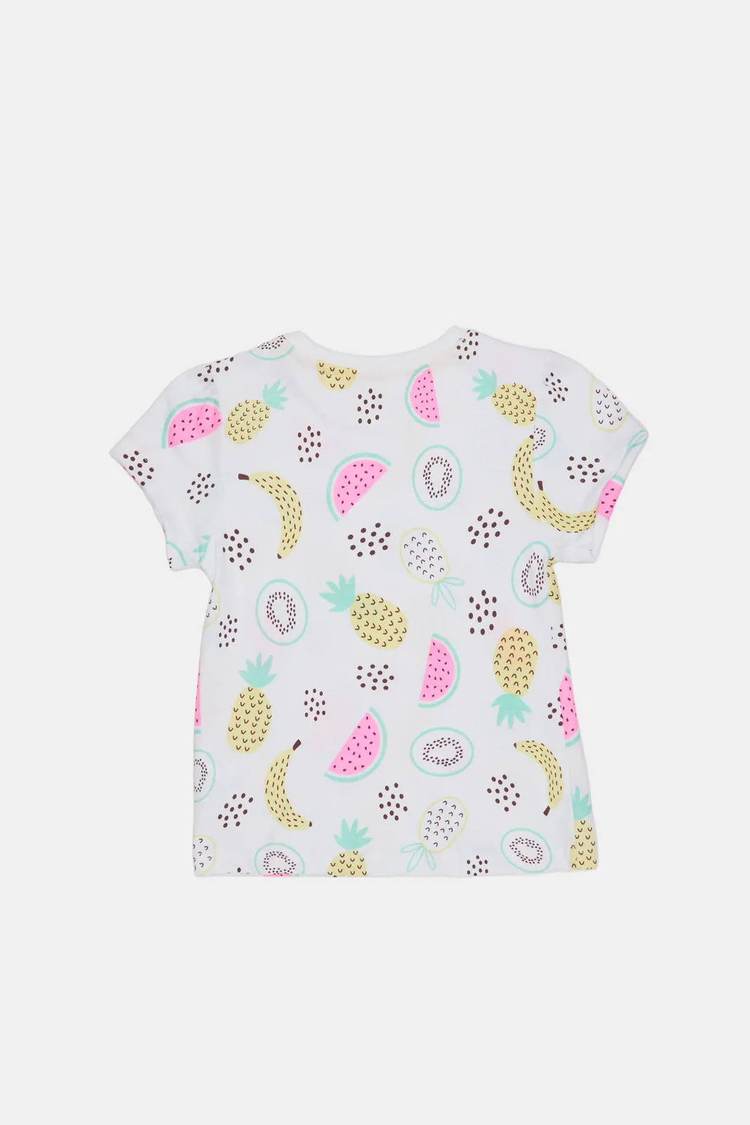 Infant Girls White Fruits All Over Print T-Shirt
