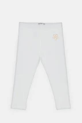 Infant Girls White Solid Leggings