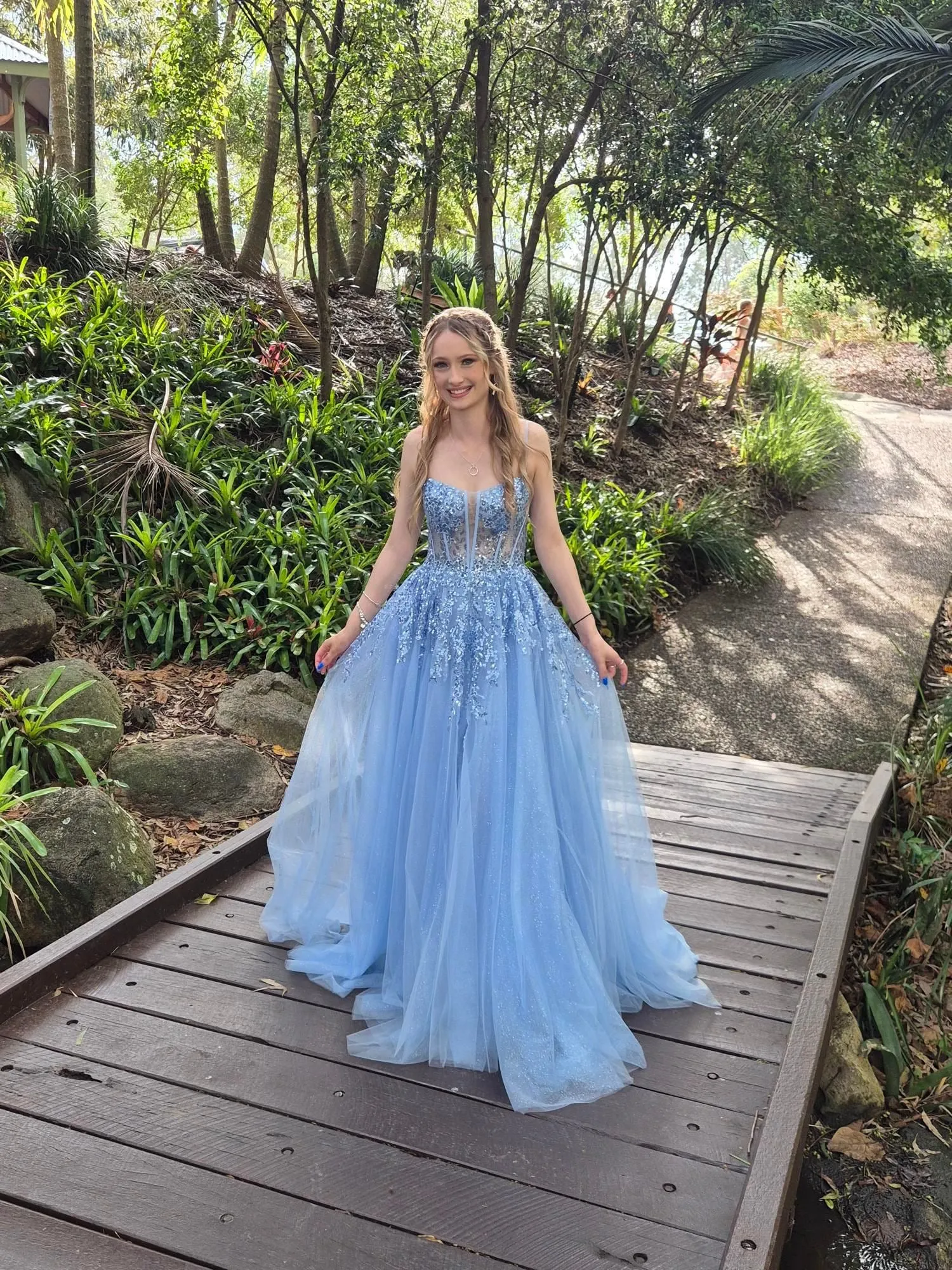 Iris Corset Lace Gown - Icy Blue