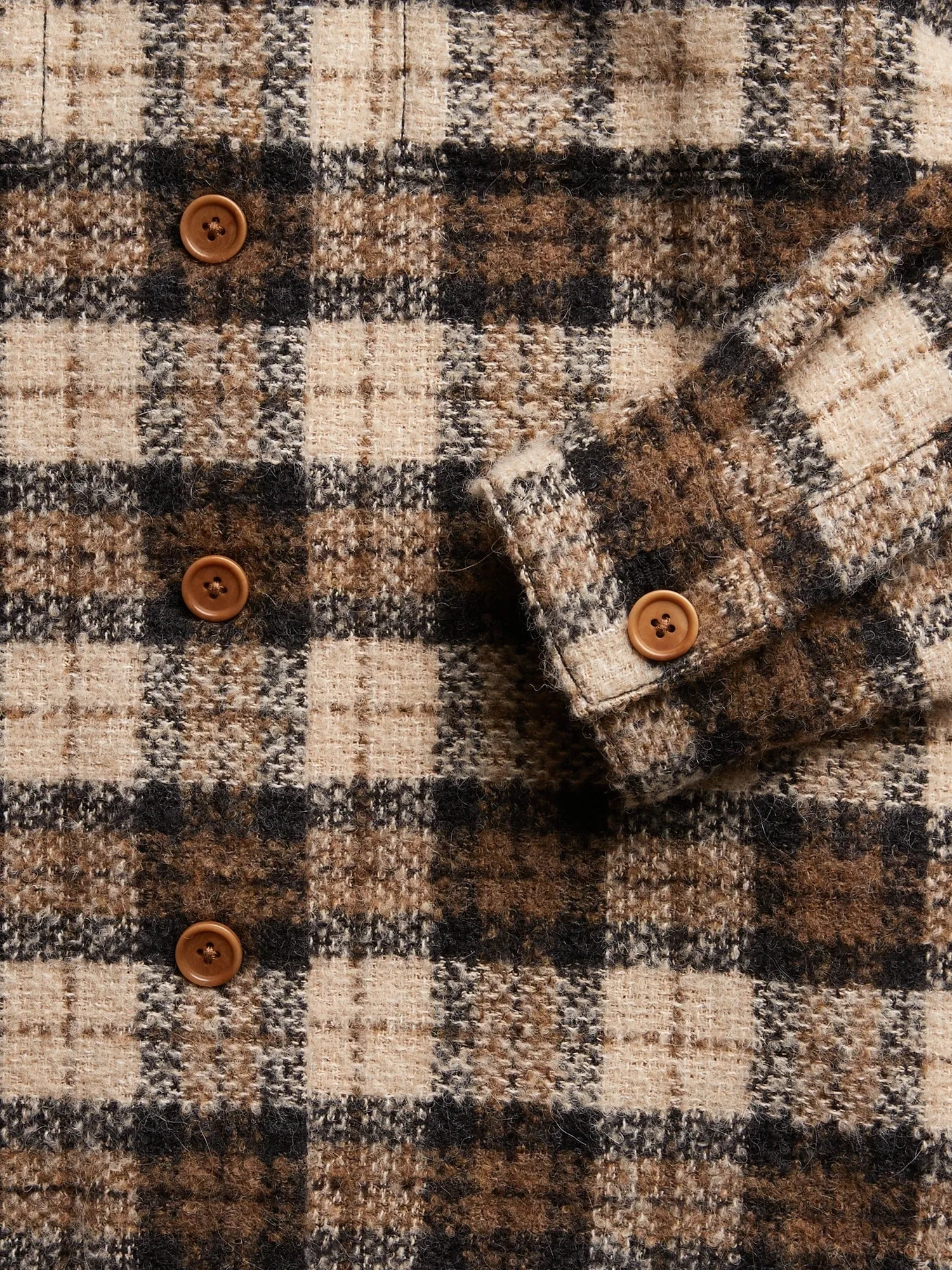 Italian Bouclé Shirt Jacket in Camel Plaid