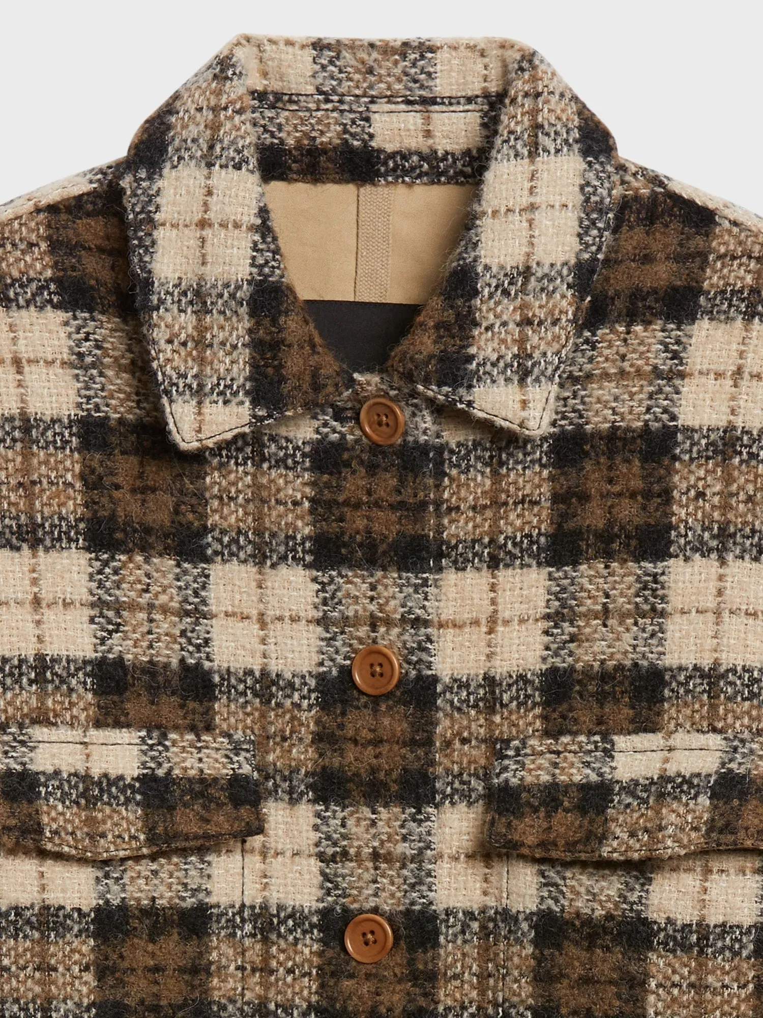 Italian Bouclé Shirt Jacket in Camel Plaid