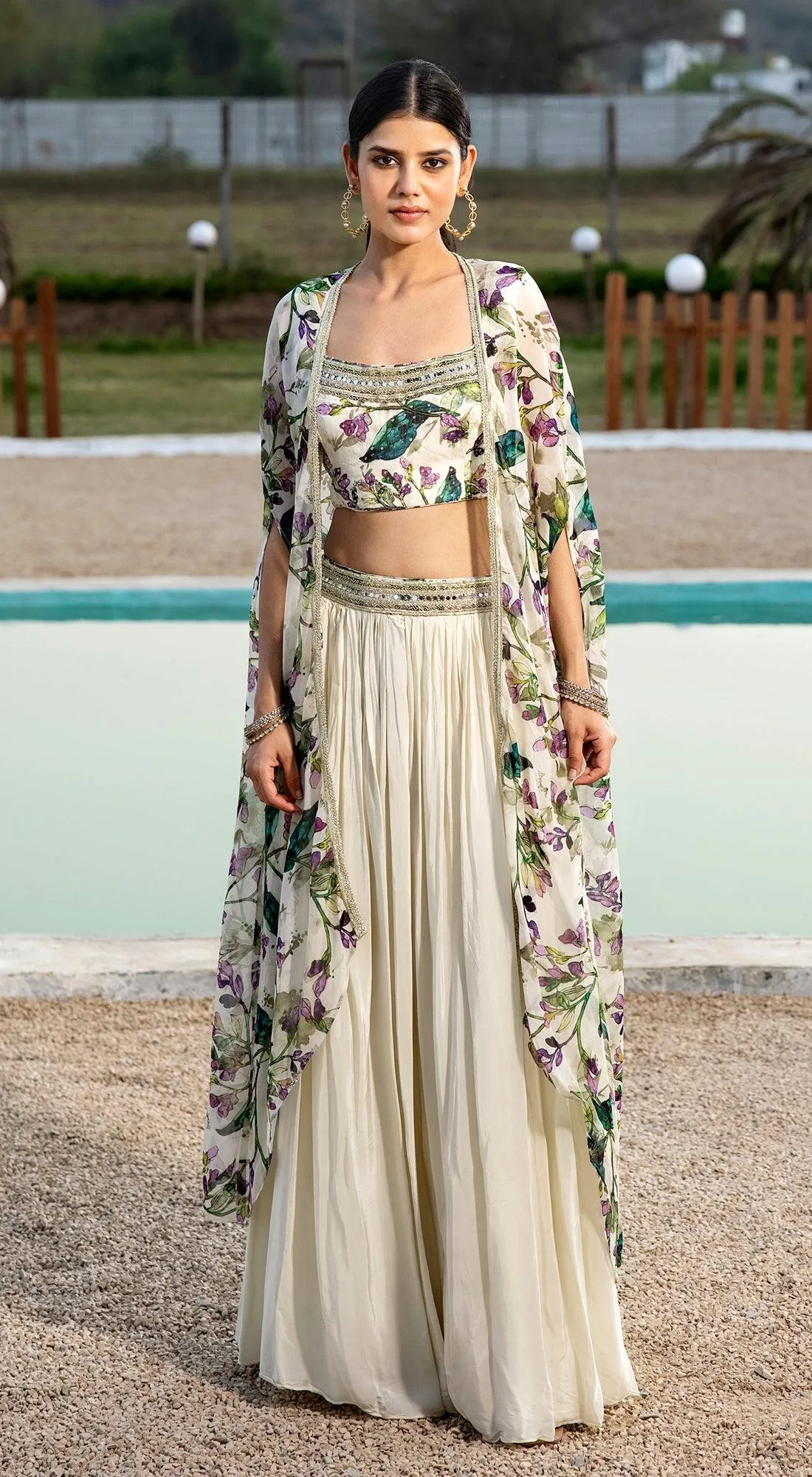 Ivory Skirt Set With Cape