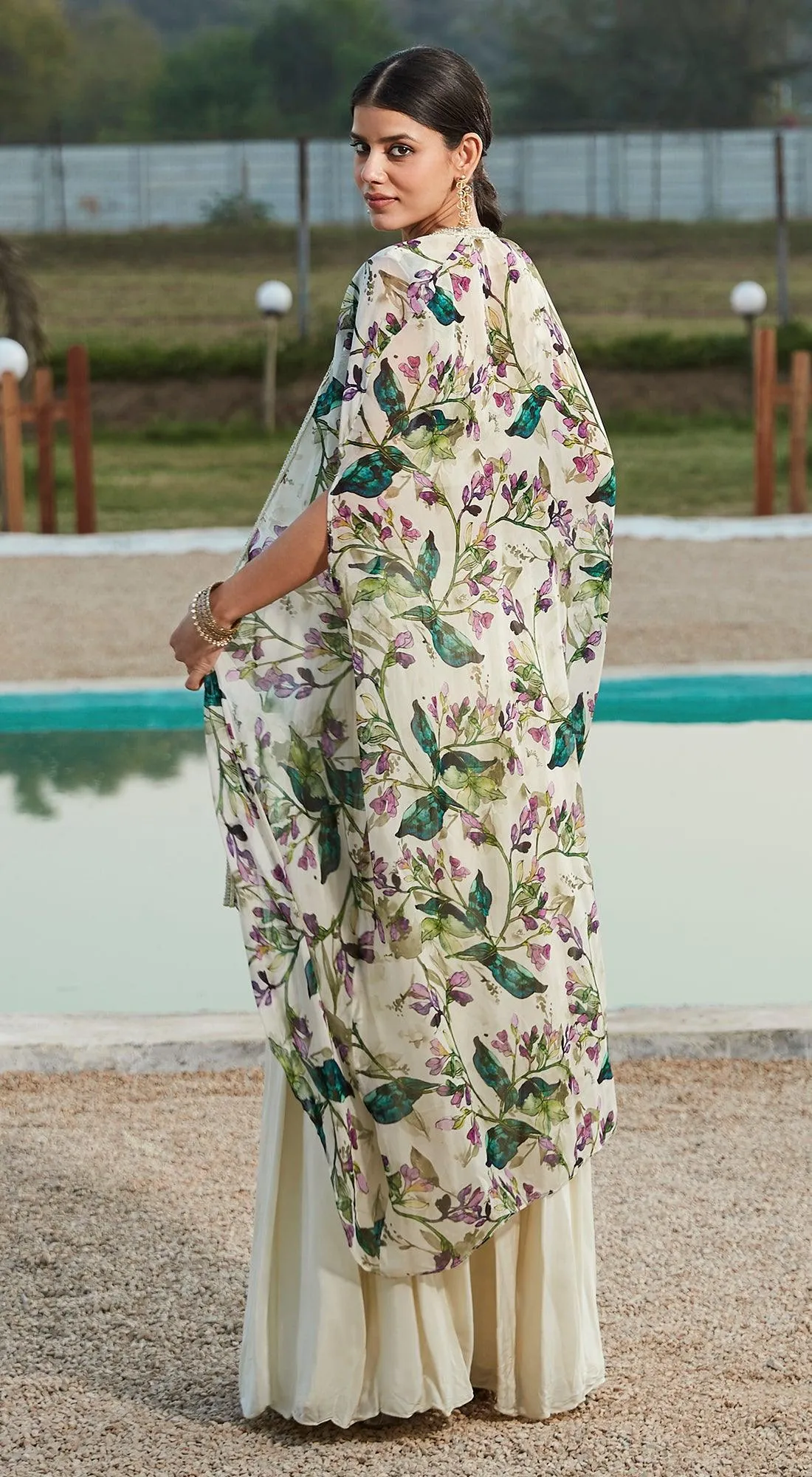 Ivory Skirt Set With Cape