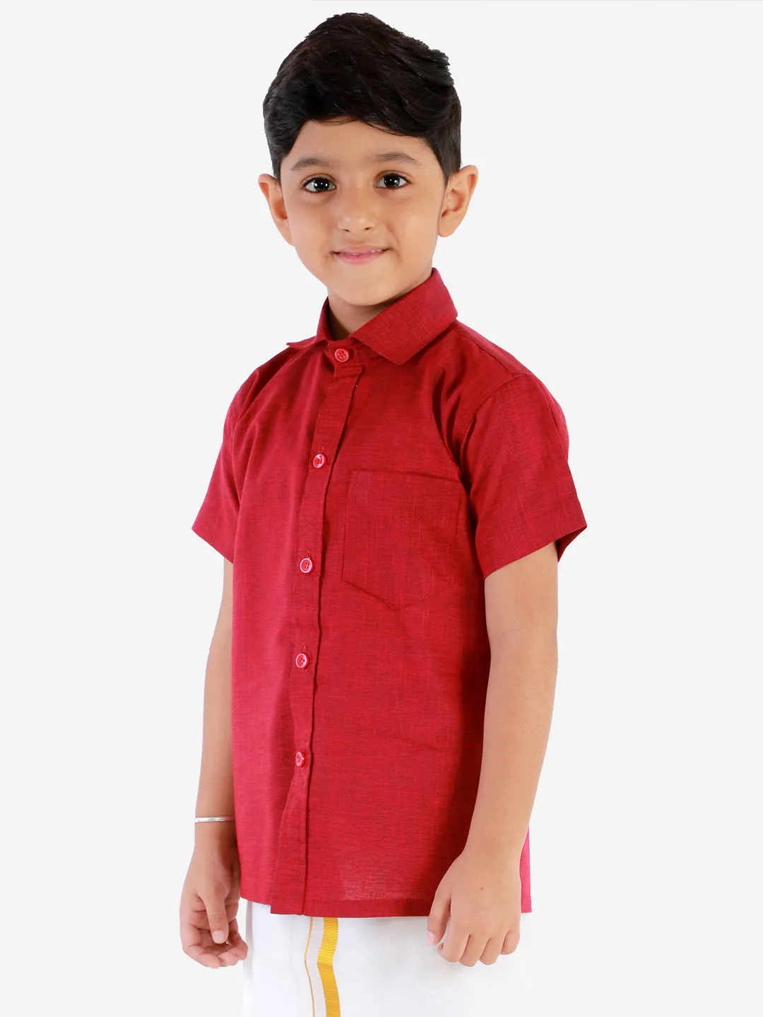 Jashvi Maroon Cotton Blend Baap Beta Ethnic Shirt Set