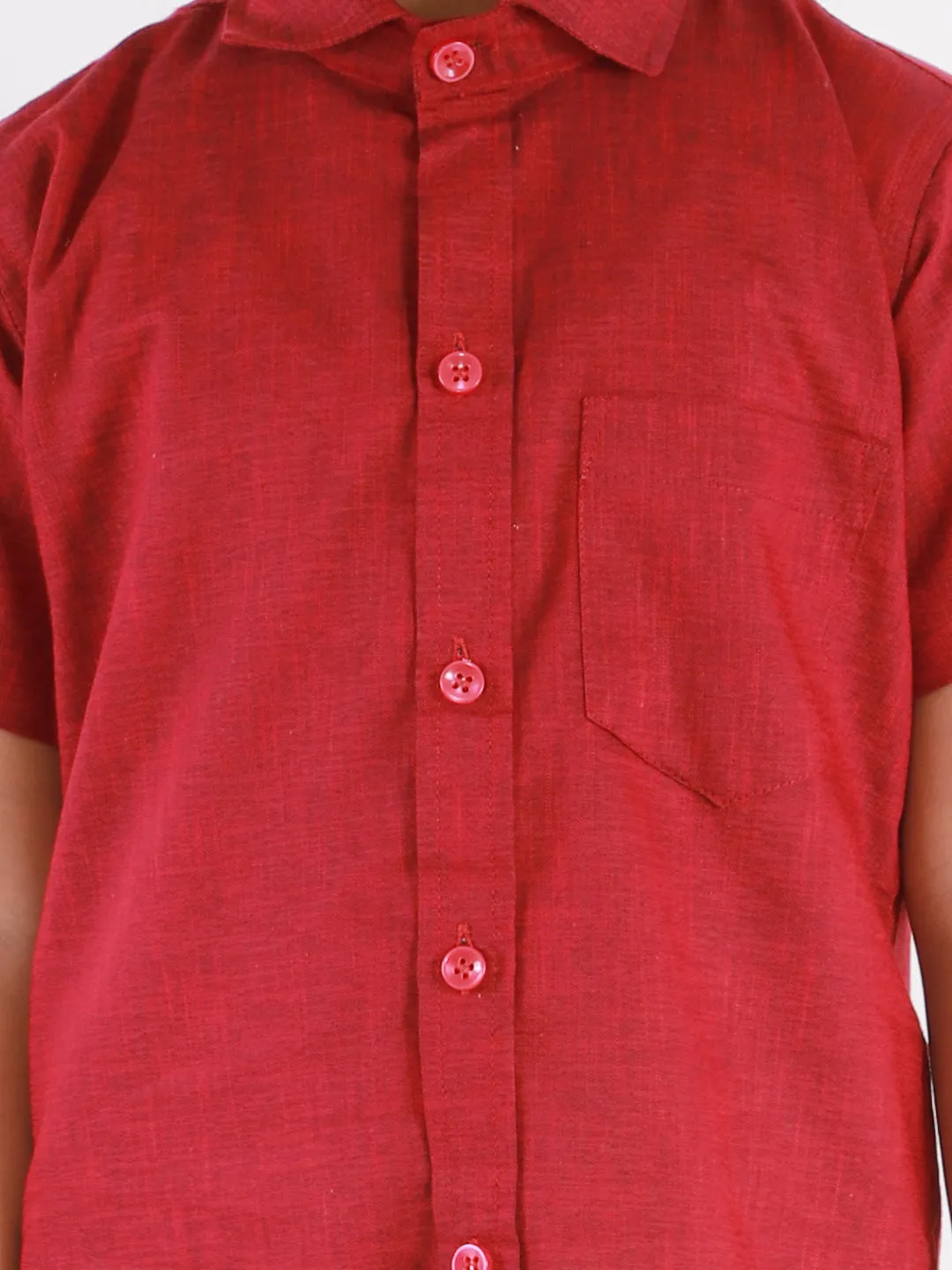 Jashvi Maroon Cotton Blend Baap Beta Ethnic Shirt Set